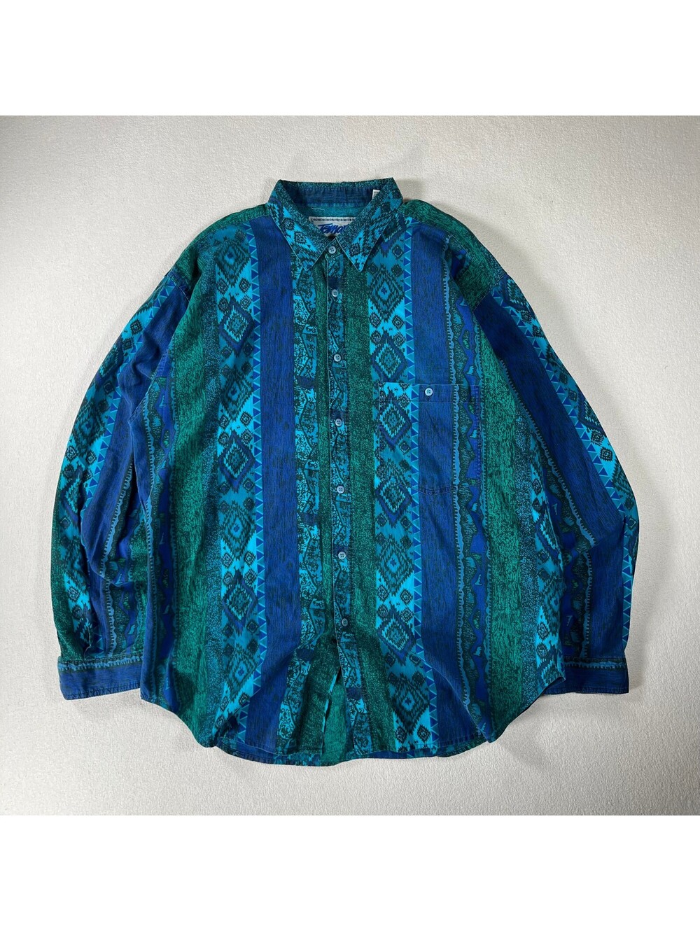 Vintage Tornado XL Cotton Button-Up Shirt Geometric Aztec Pattern Western Shirt